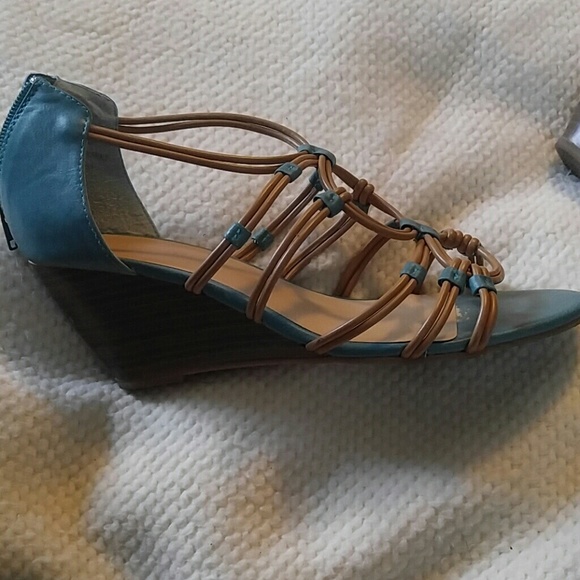 Blue & Tan Wedge Shoes - Picture 2 of 4